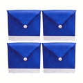 Set of four blue non-woven Christmas chair covers with white pom-pom and trim details - Plain Style / Blue