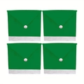 Set of 4 dark green non-woven Christmas chair covers with white faux fur trim and pompoms - Plain Style / Green