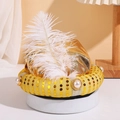 Turbante arabo dorato esotico con paillettes gialle e decorazione con grande piuma bianca fine - Oro