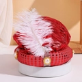 Cappello da sultano rosso esotico con paillettes d'oro, perle finte e piuma per costumi - Rosso