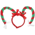 Cerchietto natalizio con corna a strisce rosse e verdi e fiocchi decorativi per feste - 12*40cm / Cerchietto Natalizio a Righe Rosse e Verdi