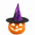 Zucca di Halloween illuminata con cappello da strega con paillettes viola per feste - Viola