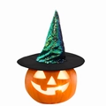 Cappello da strega con paillettes su zucca luminosa per decorazioni di Halloween - Verde