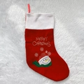 Calza natalizia rossa classica con bordo in peluche bianco e decorazione di pupazzo - Calza di Natale Pupazzo di neve
