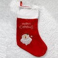 Classica calza di Natale rossa e bianca con applique di Babbo Natale e ricamo decorativo - Calza con Babbo Natale
