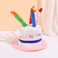 Sombrero de pastel de cumpleaños de felpa con velas coloridas y bordado para fiestas - Talla única / Rosa