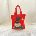 Red felt Christmas gift bag featuring a snowman design on white faux fur background - Red Snowman Style