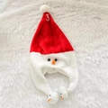 Plush snowman Christmas hat with earflaps and carrot nose on soft white background - Smiling Face Hanging Ball Christmas Hat