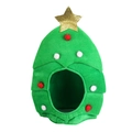 Gorro de árbol de Navidad para mascotas con estrella dorada y pompones para perros y gatos - 30*45cm / Gorro Árbol de Navidad Verde con Purpurina