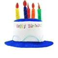 Sombrero de pastel de cumpleaños de felpa con velas y bordado Happy Birthday - Talla única / Azul