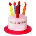 Gorro de pastel de cumpleaños de peluche rosa con velas de colores y bordado - Talla única / Rosa