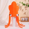 Divertido gorro de calamar naranja de terciopelo con ojos grandes para fiestas y eventos - Talla única / Sombrero de Pulpo de Terciopelo Naranja