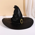 Sombrero de bruja negro con textura agrietada y hebilla dorada para fiesta de Halloween - Talla única / Sombrero de bruja con hebilla dorada