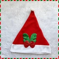 Classic red Christmas hat with white plush trim, green sequin antlers and a red bow - Adult Green Antler Christmas Hat