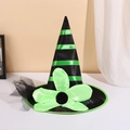 Halloween witch hat with green satin flowers and black mesh on a clean background - Green with Flower