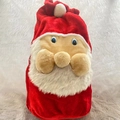 Sac cadeau Père Noël en velours rouge avec barbe en peluche et détails 3D festifs - Style Père Noël