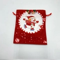 Red Christmas drawstring gift bag with a cute skating snowman pattern for holiday presents - Red Skating Snowman