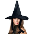 Cappello da strega classico in velluto nero con tesa larga per festa di Halloween - Nero