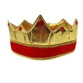 Detalle de corona de rey dorada con base de terciopelo y diamantes rojos para disfraces - Talla única / Estilo Corona de Rey