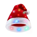 Gorro de Navidad de felpa con luces LED de colores y diseño clásico en rojo y blanco - Borde Recto Luminoso Peluche (20-LED)