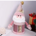 Rosa Pailletten Weihnachtsmann Geschenkhülle mit weißem Bart und goldenen Details - Geschenkbox-Set Fass / Rosa Weihnachtsmann Apfel Geschenkbox