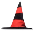 Classic pointed wizard hat with red and black horizontal stripes for Halloween parties - L / Red