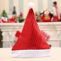 Cappello di Babbo Natale con paillettes rosse scintillanti e bordo in peluche - Rosso / Adulto