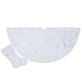 White Christmas tree skirt and stocking set with silver sequin snowflake patterns - 48in 122cm / White Zirconia Set