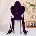 Divertido gorro de calamar de terciopelo morado con ojos grandes y tentáculos largos - Talla única / Sombrero de Pulpo de Terciopelo Púrpura