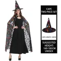 Halloween wizard cloak and hat set with colorful stars, 140cm long for adults - Multicolor Bat Hat And Cloak Set