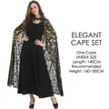 Detailed 140cm Halloween wizard cloak with gold foil pumpkin and star patterns for adults - Gold Bat Cloak