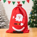 Large red Christmas gift bag with 3D Santa Claus applique and drawstring closure - Medium Smiling Santa Applique Style