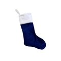 Dark blue velvet Christmas stocking with white faux fur trim for holiday home decoration - Blue