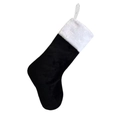 Classic black plush Christmas stocking with white faux fur trim and hanging hook - Black
