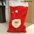 Large 90x60cm red velvet Santa Claus gift bag with white plush trim and Merry Christmas print - Large Plush Santa Face Style