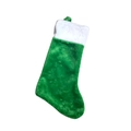 Green plush Christmas stocking with white faux fur trim and hanging loop for tree - Green Christmas Stocking