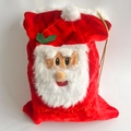 Plush Christmas Santa Claus gift bag with Merry Christmas gold embroidery and drawstrings - Santa Claus Face Design (Large Furry Santa Face Bag)