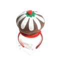 Christmas pudding plush headband with white icing and holly leaves on red velvet base - Brown Pudding Cake Headband