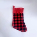 Classic red and black buffalo plaid Christmas stocking with red plush cuff and hanging loop - Red Christmas Sock