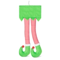 Decorazione natalizia gamba di elfo in feltro verde con calze a righe bianche e rosse - Gambe di Elfo a Strisce Verdi