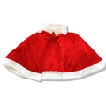 Short red velvet Christmas cape for women with white faux fur trim and cute pompom ties - Single Collar Cape
