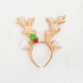 Weihnachts-Rentier-Geweih-Haarreif mit khaki Fell, grünen Blättern und Beeren - Gelbes Stirnband