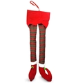 Christmas elf leg hanging decoration with red and green stripes and soft plush pompom boots - 1 Piece/Pack / Red and Green Elf Legs