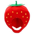 Funny red strawberry plush headwear hat with green leaves and yellow embroidery details - Strawberry Hat