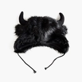 Funny black plush ox horn hat for Halloween parties and creative birthday photography props - Black Warm Bull Horn Hat