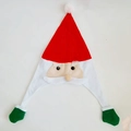 Berretto natalizio lavorato a maglia per bambini Babbo Natale con pompon e paraorecchie a guanto - Rosso