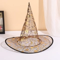 Classico cappello da strega di Halloween con motivi oro e argento scintillanti su rete nera - Taglia unica / Motivo Zucca (Arancione)