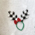 Diadema de cuernos de reno de Navidad con astas de cuadros y lazo rojo brillante - Cuadros Blanco y Negro