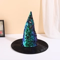 Sombrero de bruja con lentejuelas verdes y moradas y ala de satén negro para fiestas cosplay - Sombrero de Bruja de Lentejuelas Reversibles Verde / Verde