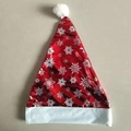 Classic red metallic Christmas hat with white snowflake prints and plush white pom-pom - Red (New Snowflake)